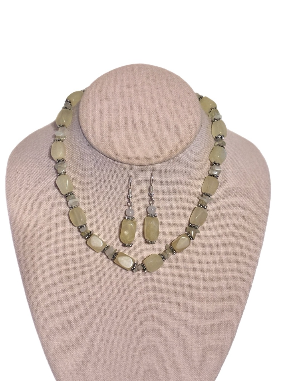 Vintage Trisha Waldron Yellow Agate Beaded Necklace and Drop Earring Set